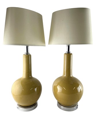 Lot 572 - OKA - GRENADILLA LAMP - PAIR OF CONTEMPORARY CERAMIC SAFFRON TABLE LAMPS