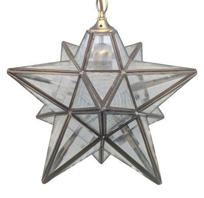 Lot 446 - LATER 20TH CENTURY MORAVIAN STYLE GLASS AND BRASS PENDANT LIGHT