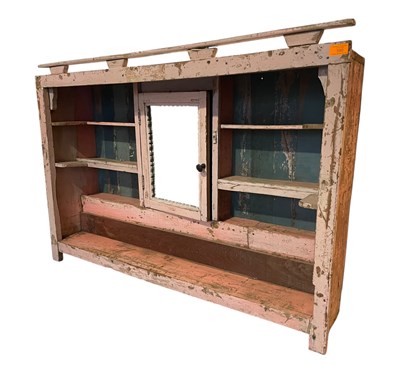 Lot 590 - EARLY TO MID 20TH CENTURY CIRCA 1940S PAINTED WOOD WALL SHELVING CUPBOARD
