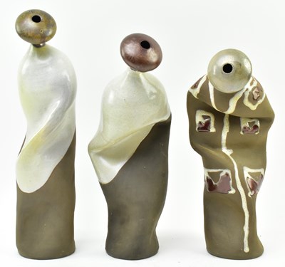 Lot 338 - PERROZO CANTABRIA - THREE VINTAGE TWISTED STUDIO POTTERY BOTTLES