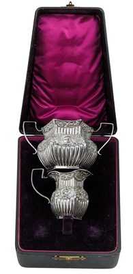 Lot 32 - CASED 19TH CENTURY VICTORIAN HALLMARKED SILVER SUGAR BOWL & CREAMER SET