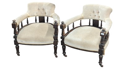 Lot 761 - PAIR OF VICTORIAN 19TH CENTURY SALON TUB ARMCHAIRS