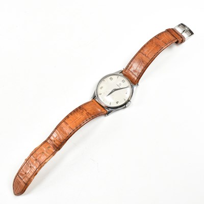 Lot 56 - 1950S OMEGA STEEL 266 CALIBER WRISTWATCH WITH LEATHER STRAP