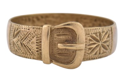 Lot 93 - HALLMARKED 9CT GOLD BUCKLE BAND RING