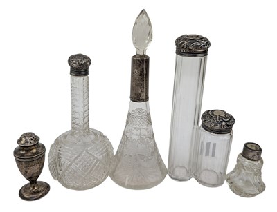 Lot 110 - TWO 19TH CENTURY VICTORIAN SILVER & GLASS DRESSING TABLE JARS & OTHERS