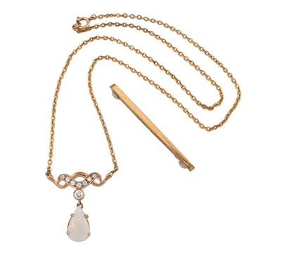 Lot 524 - HALLMARKED 9CT GOLD OPAL & DIAMOND PENDANT NECKLACE