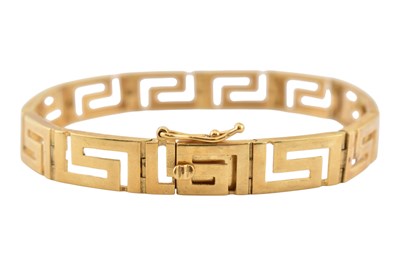 Lot 107 - 18CT GOLD GREEK KEY PANEL BRACELET