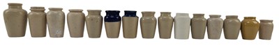 Lot 214 - COLLECTION OF 15 STONEWARE CREAM JUGS, NAMED
