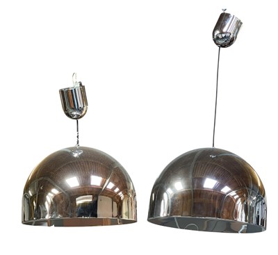 Lot 385 - TOM DIXON - LARGE PAIR OF MODERN DESIGNER CHROME CEILING LIGHTS