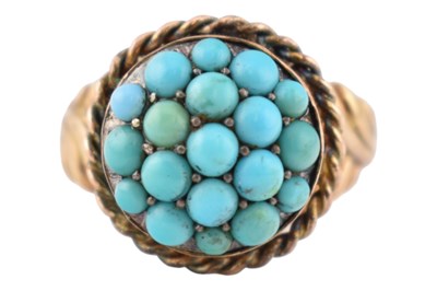 Lot 24 - 19TH CENTURY 9CT GOLD TURQUOISE CLUSTER RING