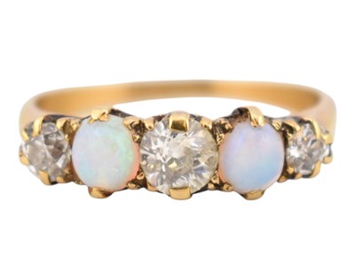 Lot 4 - GOLD, OPAL & DIAMOND FIVE STONE RING
