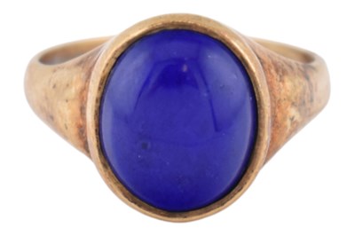Lot 217 - HALLMARKED 9CT GOLD LAPIS LAZULI SIGNET RING