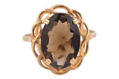 Lot 164 - HALLMARKED 9CT GOLD SMOKEY QUARTZ RING