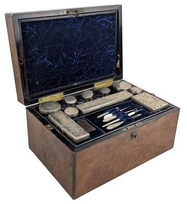 Lot 37 - VICTORIAN TRAVELLING HALLMARKED SILVER & GLASS DRESSING TABLE VANITY BOX