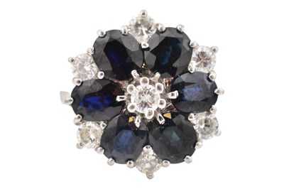 Lot 228 - 18CT WHITE GOLD SAPPHIRE & DIAMOND RING