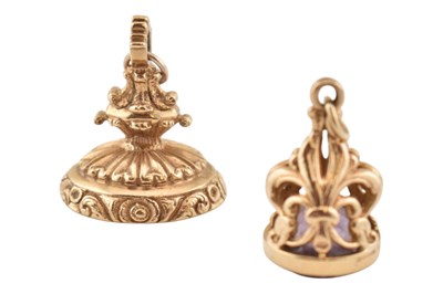 Lot 374 - TWO HALLMARKED 9CT GOLD INTAGLIO FOBS