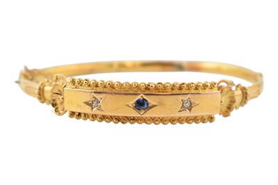 Lot 368 - VICTORIAN 15CT GOLD SAPPHIRE & DIAMOND BANGLE