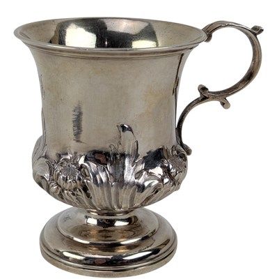Lot 56 - 19TH CENTURY WILLIAM IV HALLMARKED SILVER CHRISTENING MUG