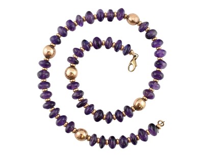 Lot 271 - 9CT GOLD & AMETHYST BEAD NECKLACE