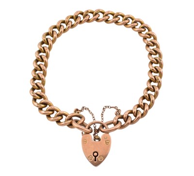 Lot 197 - EARLY 20TH CENTURY 9CT GOLD BRACELET WITH HEART PADLOCK CLASP