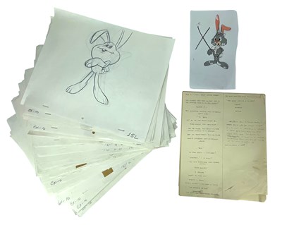 Lot 113 - HAROLD WHITAKER - COLLECTION OF SKETCHES AND ANIMATION CELS, INC. "RONNIE THE RABBIT" SCRIPT