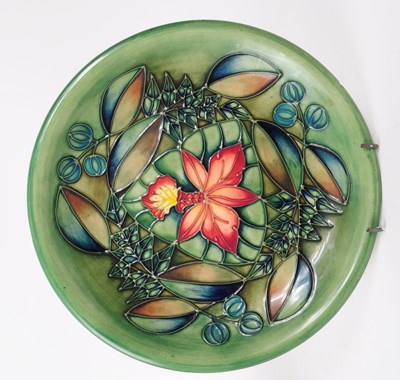 Lot 81 - MOORCROFT POTTERY - TWO ' RAINFOREST ' DESIGN CERAMIC LAMP & PLATE