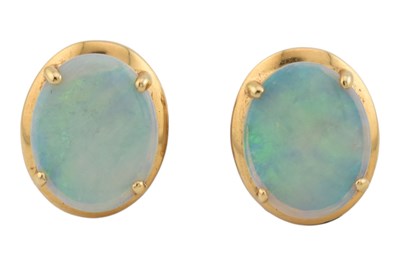 Lot 84 - PAIR OF 18CT GOLD & OPAL CABOCHON EARRINGS