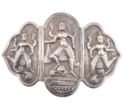 Lot 3 - BURMESE WHITE METAL THREE PANEL BELT BUCKLE