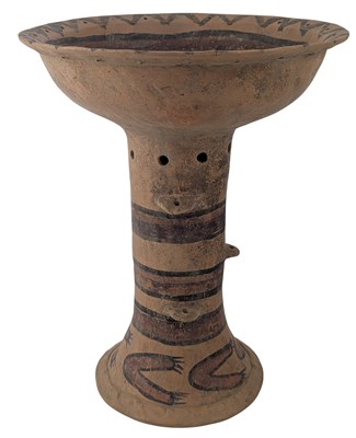 Lot 46 - LARGE CHINESE PAINTED NEOLITHIC POTTERY MAJIAYAO STEM FOOD VESSEL 马家窑 彩绘 高脚豆