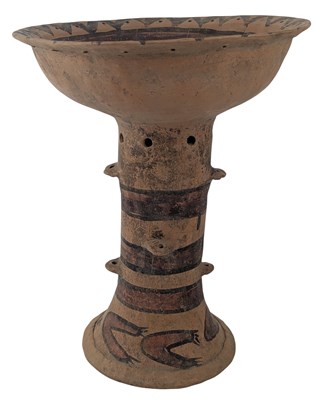 Lot 46 - LARGE CHINESE PAINTED NEOLITHIC POTTERY MAJIAYAO STEM FOOD VESSEL 马家窑 彩绘 高脚豆