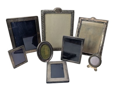 Lot 126 - COLLECTION OF 8 HALLMARKED SILVER PHOTO FRAMES & A SILVER GUILLOCHE BRUSH