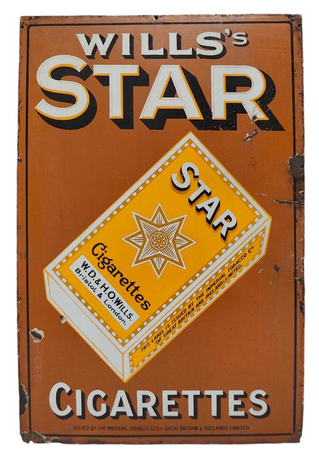 Lot 132 - EARLY 20TH CENTURY WILLS STAR CIGARETTES ENAMEL SIGN