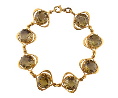 Lot 96 - 9CT GOLD & CITRINE EIGHT STONE BRACELET