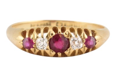 Lot 27 - EARLY 20TH CENTURY HALLMARKED 18CT GOLD RUBY & DIAMOND GYPSY RING