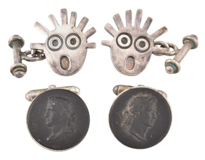 Lot 350 - HALLMARKED SILVER CAMEO CUFFLINKS T/W ANOTHER PAIR