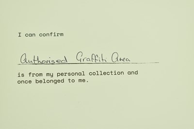 Lot 110 - STEVE LAZARIDES - "AUTHORISED GRAFFITI AREA" STICKER