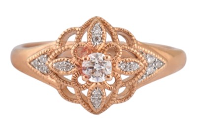 Lot 380 - HALLMARKED 18CT ROSE GOLD & DIAMOND RING