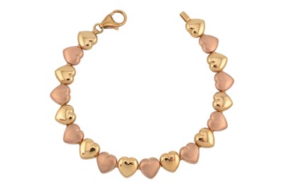 Lot 505 - 14CT ITALIAN GOLD BI-COLOUR HEART LINK BRACELET