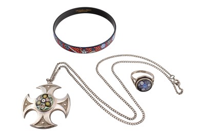 Lot 115 - 1970S CAITHNESS SILVER NECKLACE & RING WITH MICHAELA FREY ENAMEL BANGLE