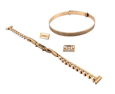 Lot 24 - EARLY 20TH CENTURY ROLLED GOLD BANGLE & WATCH STRAP