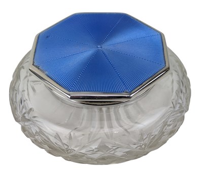 Lot 97 - GEORGE V ART DECO HALLMARKED SILVER & ENAMEL DRESSING TABLE POT