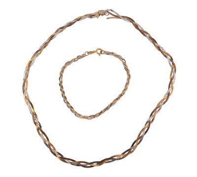 Lot 443 - TRI COLOUR GOLD NECKLACE & BRACELET AF