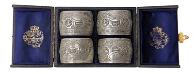 Lot 24 - CASED SET OF FOUR VICTORIAN SCOTTISH HALLMARKED SILVER NAPKIN RINGS