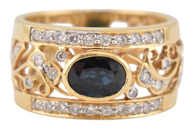 Lot 79 - 18CT GOLD SAPPHIRE & DIAMOND OPENWORK BAND RING