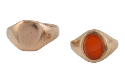 Lot 209 - TWO HALLMARKED 9CT GOLD SIGNET RING