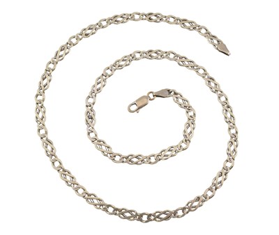 Lot 255 - HALLMARKED 9CT GOLD FANCY FLAT LINK CHAIN NECKLACE