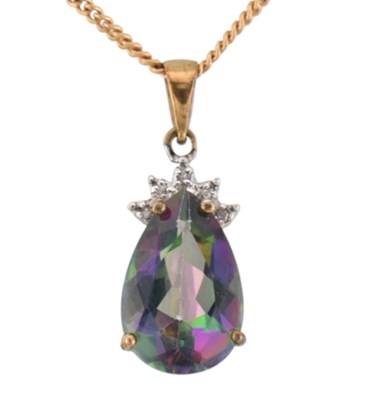 Lot 392 - HALLMARKED 9CT GOLD MYSTIC TOPAZ PENDANT NECKLACE