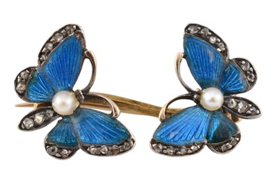 Lot 5 - 19TH CENTURY ENAMEL & DIAMOND BUTTERFLY BROOCH PIN