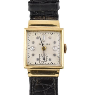 Lot 55 - LONGINES ART DECO 14CT GOLD & DIAMOND WRISTWATCH