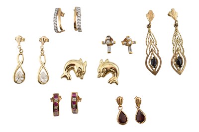 Lot 423 - COLLECTION OF 9CT GOLD & YELLOW METAL GEM SET EARRINGS